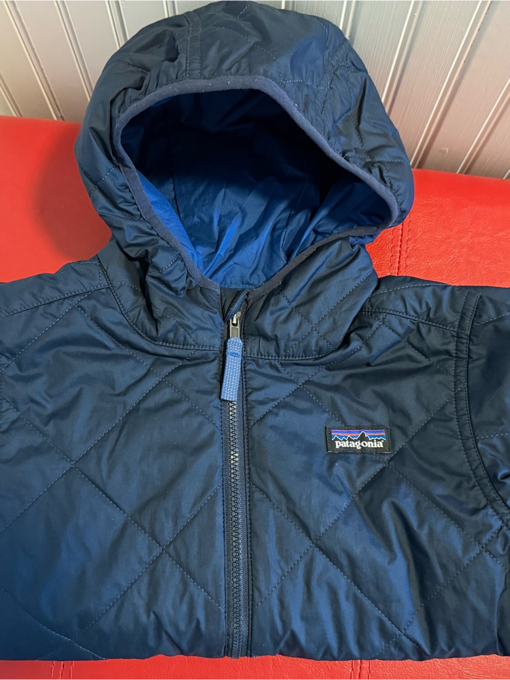 Patagonia Kids Navy Quilted Hooded Jacket with Blue Lining